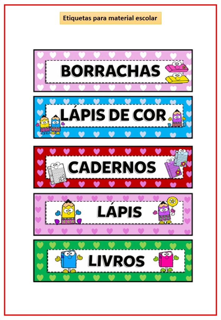 organização material escolar etiquetas