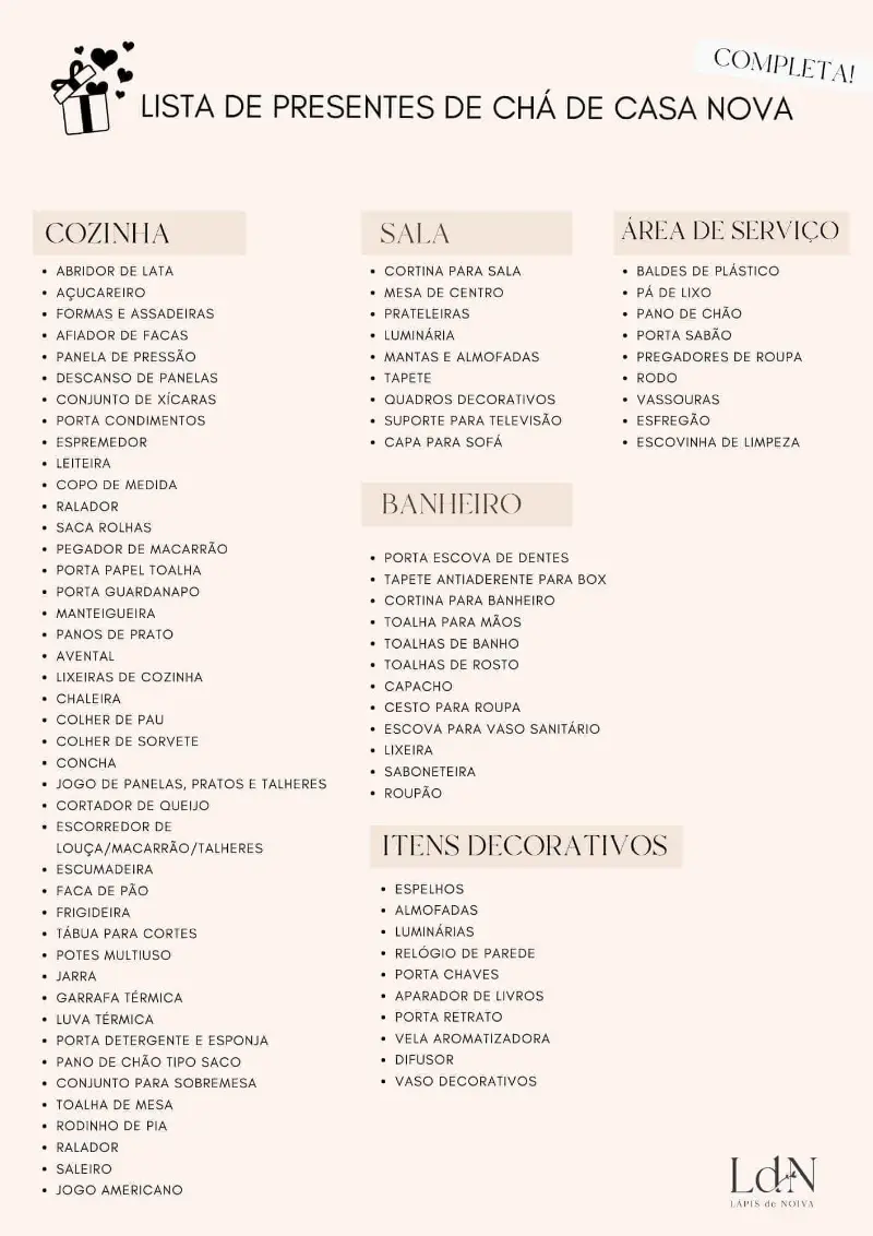 o que pedir para casa nova