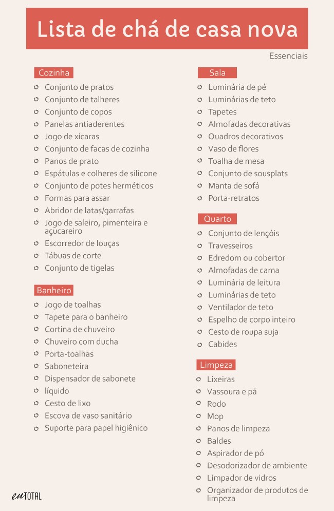 itens essenciais para chá de casa nova