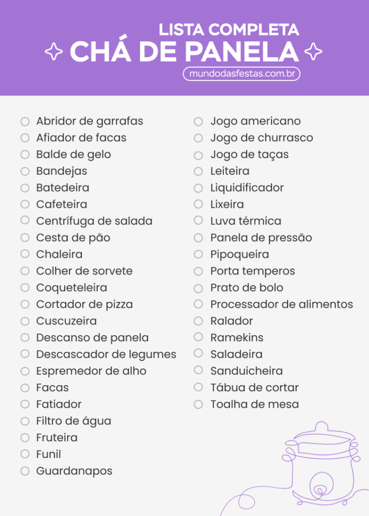 checklist chá de cozinha download