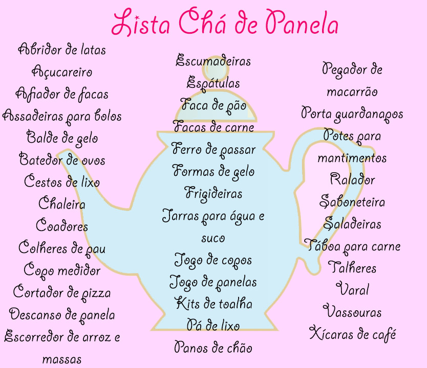 organização lista chá de cozinha