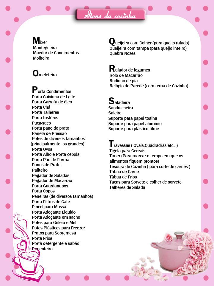 lista de presentes chá de cozinha para imprimir