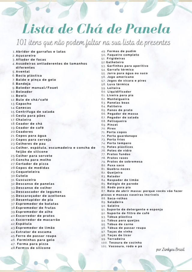 checklist chá de panela word
