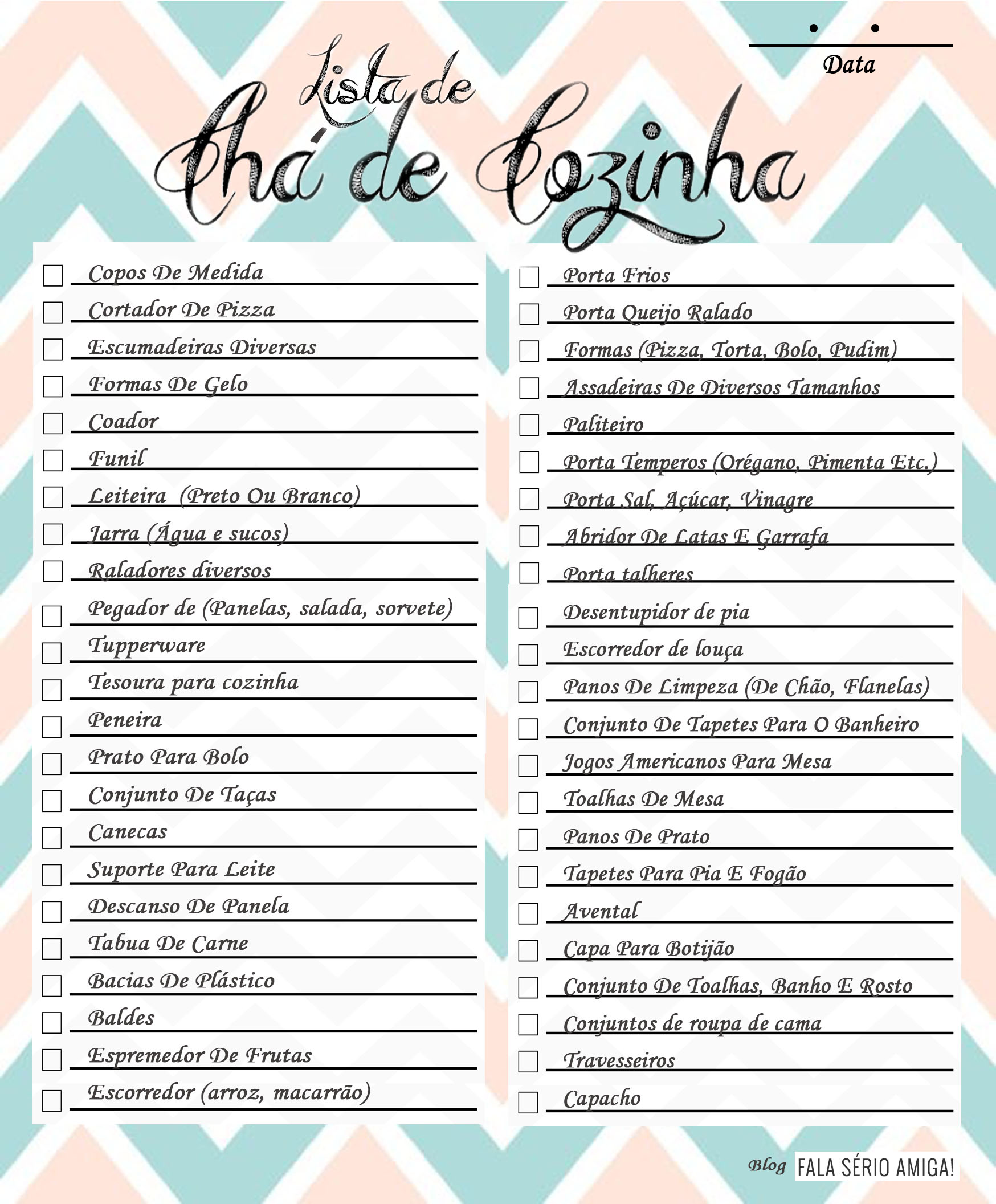 lista presentes chá de panela para imprimir