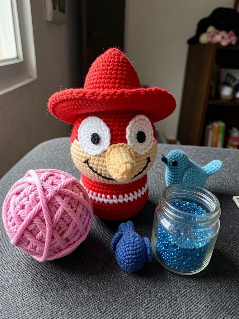 Personagem Pica-Pau sorridente em estilo cartoon, com crista vermelha e cores vivas