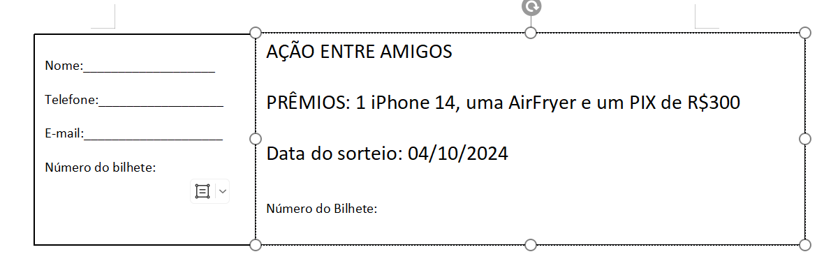 criar bilhete de sorteio word