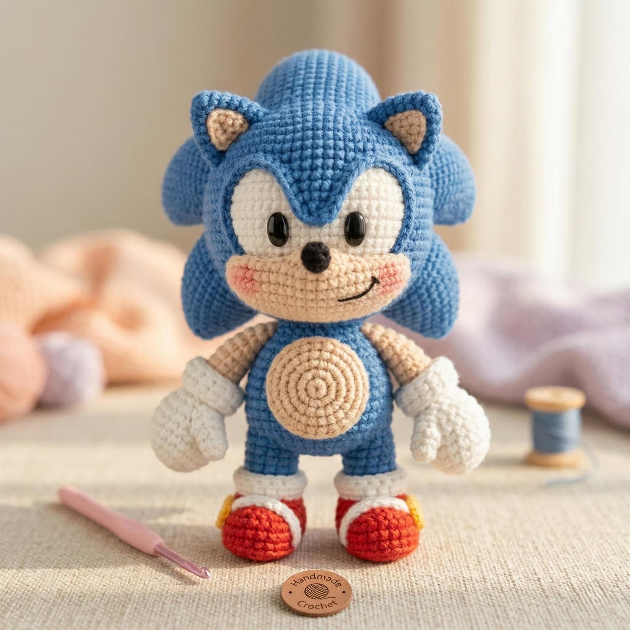 Boneco ouriço azul em lã