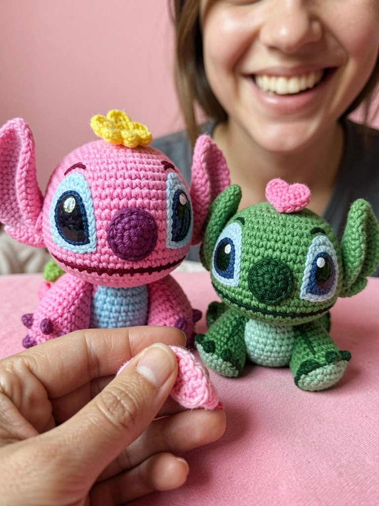 Personagem Stitch de Lilo & Stitch, azul, com orelhas grandes e expressão curiosa