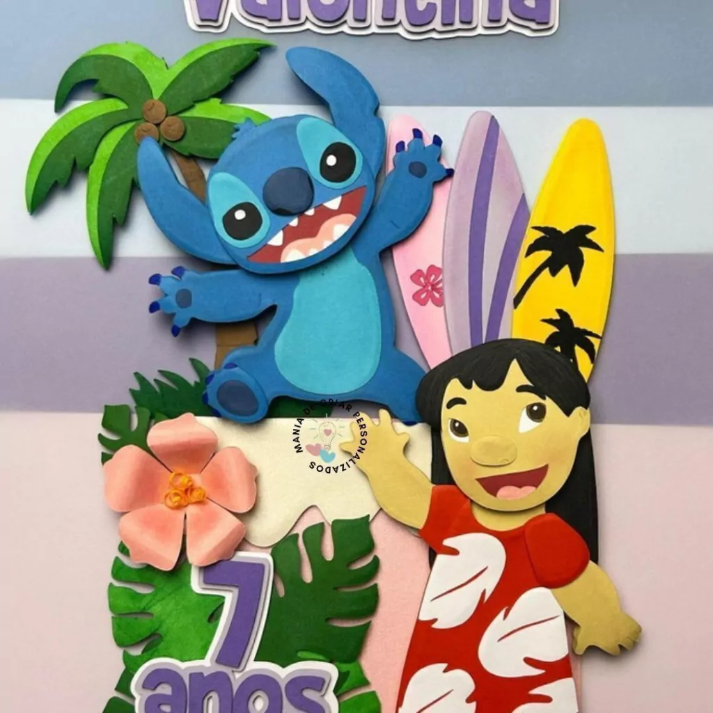 topo de bolo stitch papel